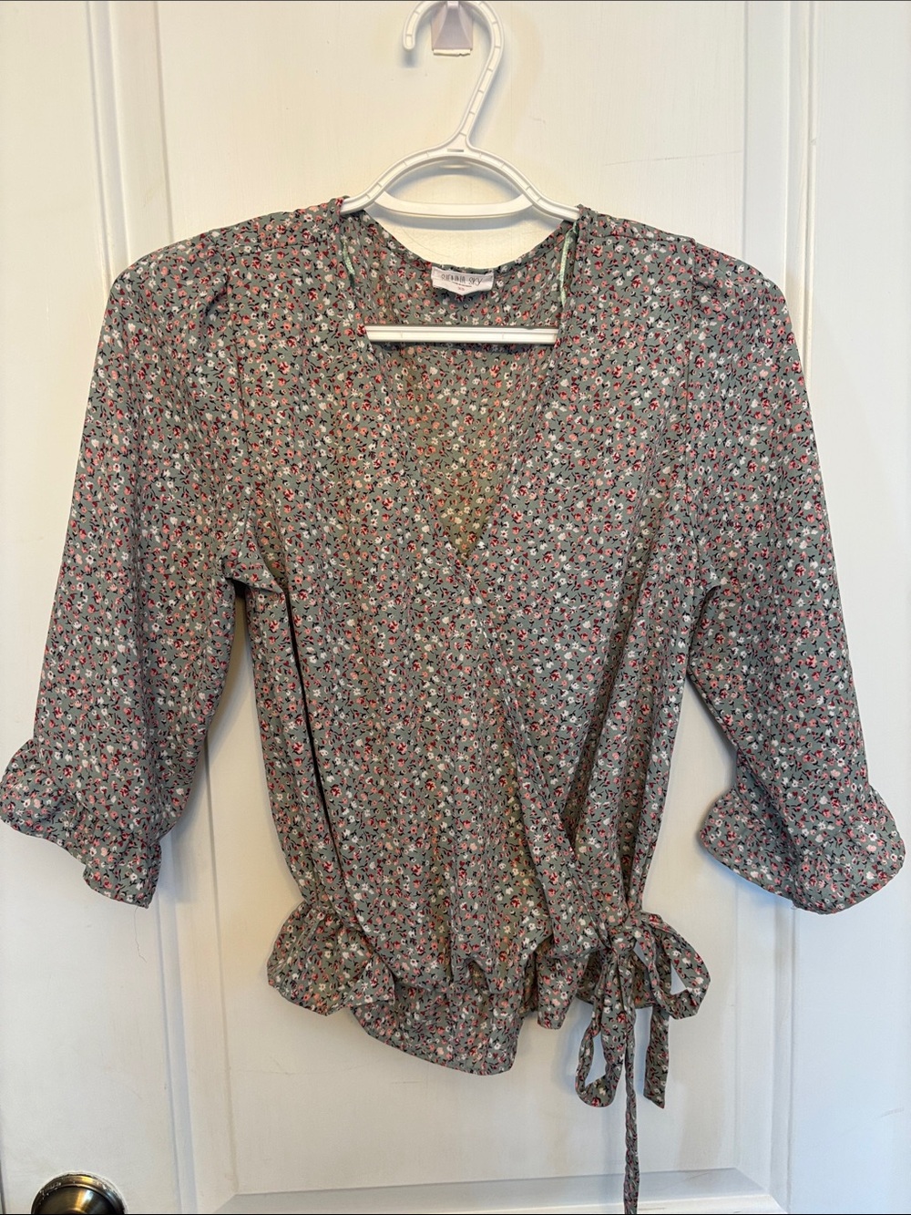 Sienna Sky Floral Wrap Blouse in Green and Pink
